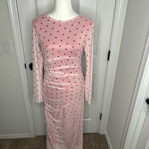 SHEIN Pink Maxi Dress with Red Polka Dots